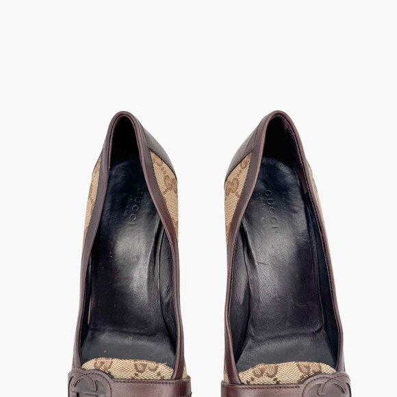 Gucci Interlocking G Beige GG Logo Canvas Heels Pumps Size 7 Women - Picture 4 of 15